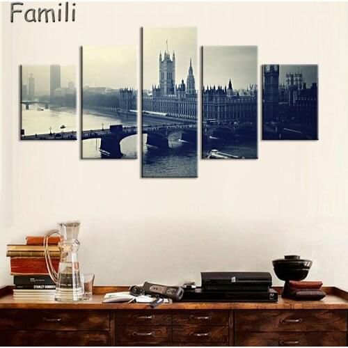Free shipping 5Panels Modern City Views Modular Picture Canvas Print Painting Wall Art Canvas Painting For Home Decor (No Frame)