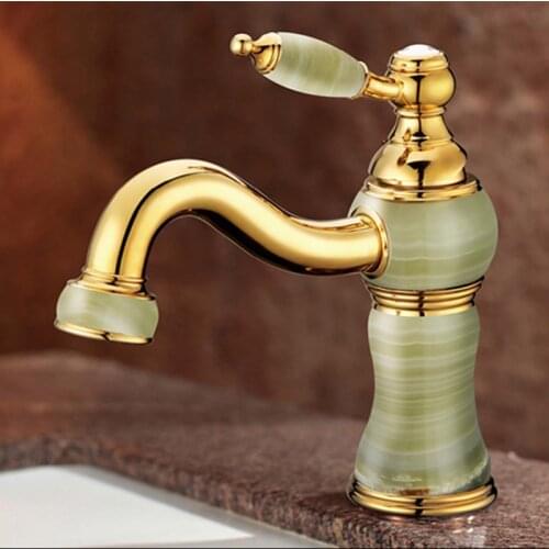 Free shipping Luxury European style stone golden faucet with solid brass bathroom basin sink water faucet from china supplier