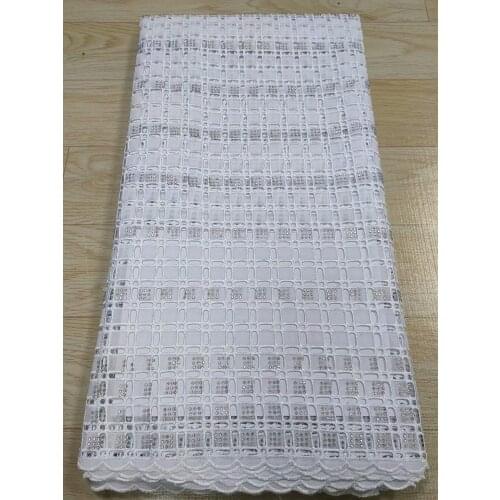 Pure White High Quality Stone African Lace Fabric Embroiderey Swiss Voile Lace In Switzerland Eyelet Hollow Out Cotton For Party