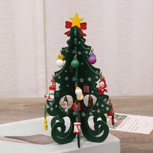 1 Pc Handmade Stereo Wooden Christmas Tree White/Green/Gold Christmas Tree Childrens Layout Christmas Decorations Ornaments