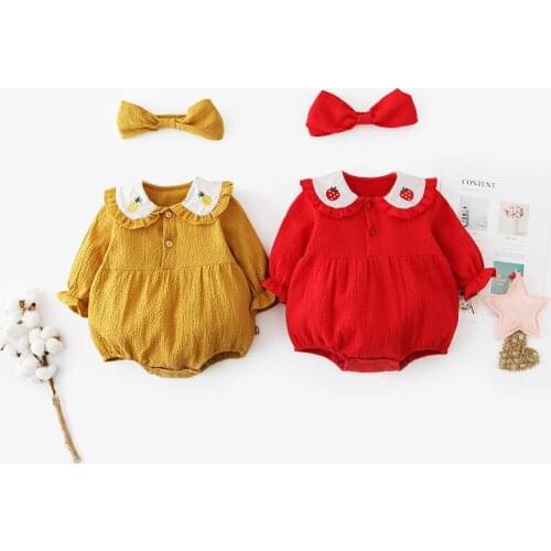 Baby Spring romper Newborn Bebe Climbing Clothes Princess Girls Long Sleeve Embroidered strawberry pineapple Triangle Clothes