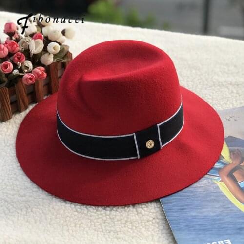 Fibonacci Red Hats For Women Men Wool Fedoras Vintage Trilby Felt Fedora Hat With Wide Brim Elegant Lady Winter Autumn Jazz Caps
