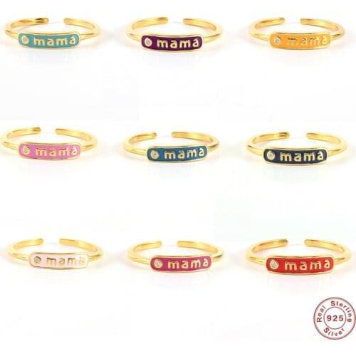 Aide 925 Sterling Silver Colored Enamel mama Letter Resizable Rings For Women Mom Birthday Mothers Day Gift Luxury Fine Jewelry