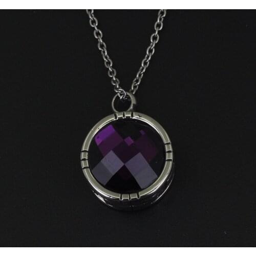 361L Stainless Steel Cremation Memorial Urn Necklace Purple Crystal Round Pendant Ashes Holder Jewelry for Memory