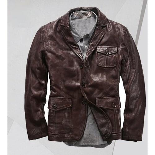 Spring and Autumn Mens Suit Goat Skin Slim Short Korean Style Leather Jacket Business Casual Genuine Leather Clothes