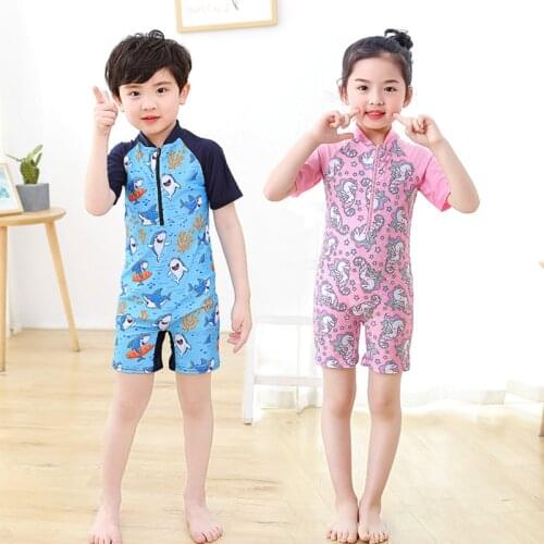 Summer New Cartoon Childrens Swimsuit for Boys Girls Cute Panda/Unicorn/Shark One-piece Swimsuit Boys Flexible Swimwear Trunks