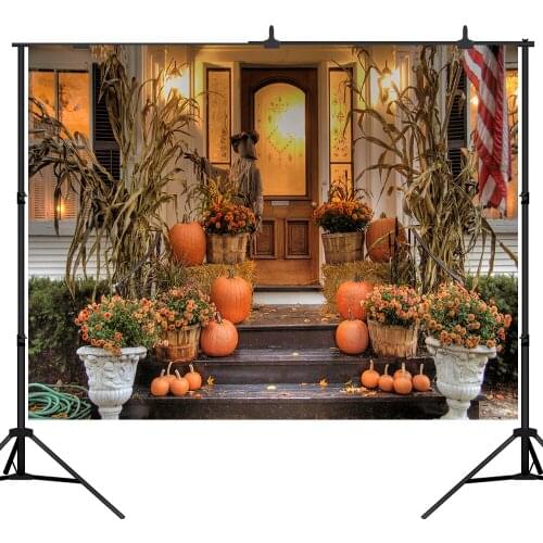 Lyavshi background for photo studio Halloween pumpkin decoration door flower Scarecrow photography backdrop photobooth photocall