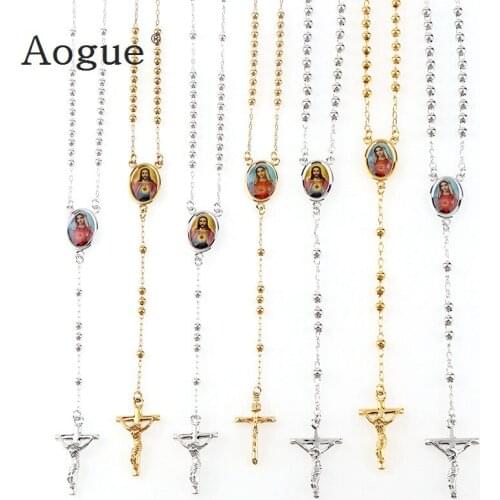 Fashion Good+ Warranty Gold and Silver Overlay Rosary Link Jesus Cross & Enamel Virgin Mary or Jesus Centerpiece lobster clasp