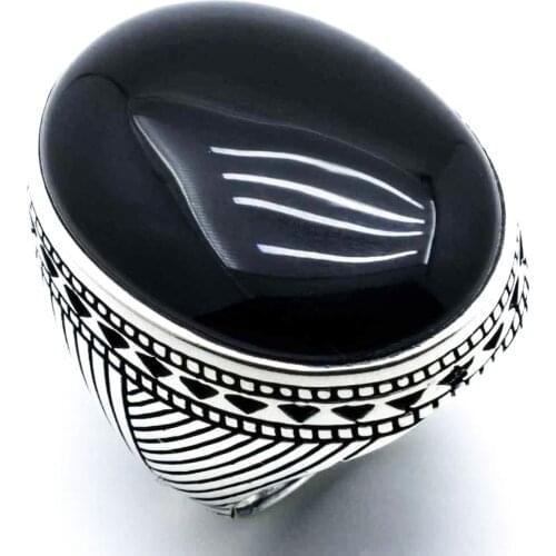Big Black Onyx Cubic Zirconia Men 'S Silver Ring