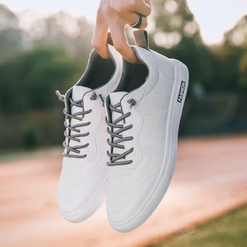 2021 Summer Autumn New Korean Style Mens Vulcanize Shoes Breathable Lace-up Shallow Flat PU Shoes Comfortable for Sport