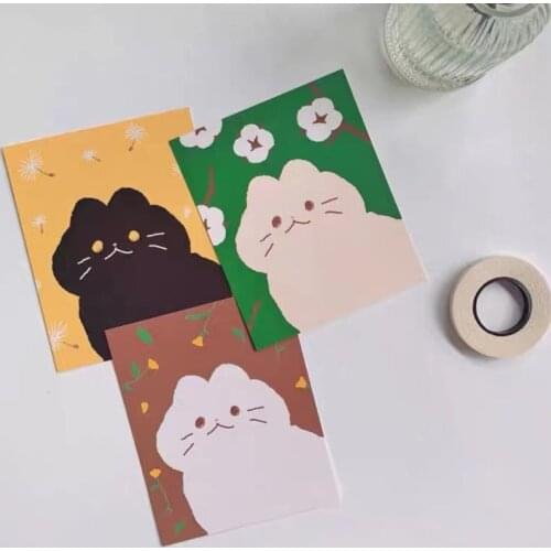 Korean Lazy Cat And Flowers Postcard 3pcs Writable Creative Bookmarks Cute Decorative Card Background Wall Sticker Mini Poster