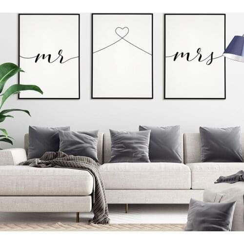 Mr Love Mrs Poster Nordic Canvas Painting Quote Scandinavian Wall Art Pictures For Living Room Modern Home Decorative Prins