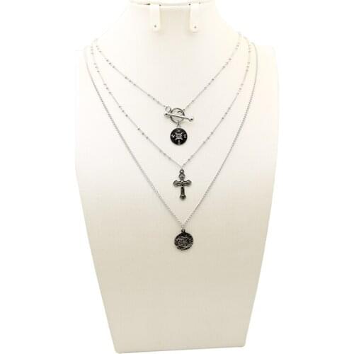 Simple Classic Fashion Double Sided Cross Necklaces Multilayer Stainless Steel Gold Necklace Set Jewelry Gift