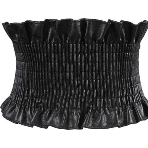 Simple Wide Elastic Waistband Women Dress Coat Decoration Buckle Waist Corset Slim Body Cummerbunds Crumple Faux Leather Belts