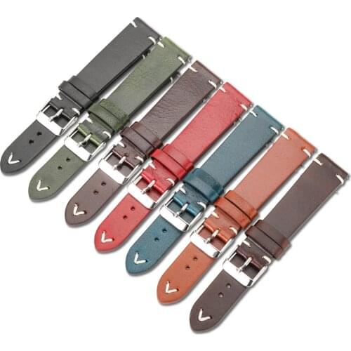 Genuine Retro Leather Watch Strap 18mm 20mm 22mm Watchband Handmade Wristband Quick Release Man Watch Accessories