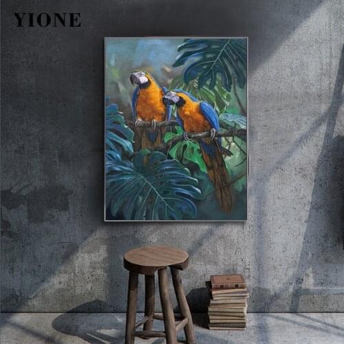 Retro Parrot Canvas Painting Custom Vintage Forest Animal Birds Branches Wall Art Poster Prints Picture Living Room Aisle Decor