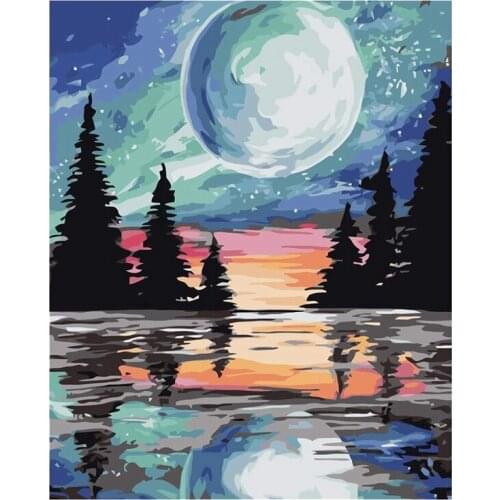 DIY Moonlight Paint By Numbers for Adults,Oil Painting Acrylic for Adults Kid,for Home Decor Without Frame 15.7X19.7Inch