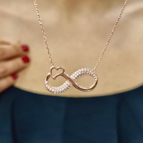 Heart Infinity 925 Sterling Silver, Gold, Rose Plated Zircon Necklace For Women Girls Handmade Jewelry Elegant Minimalist
