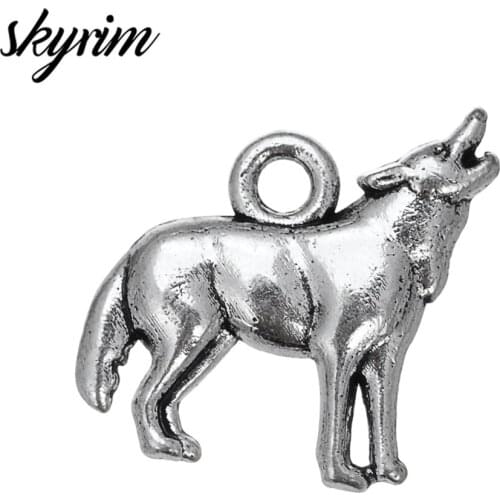 Skyrim 20pcs/lot Zinc Alloy Howling Wolf & Coin Bezel Series Of Animal Charm DIY Bracelet&Necklace Pendant Jewelry Making