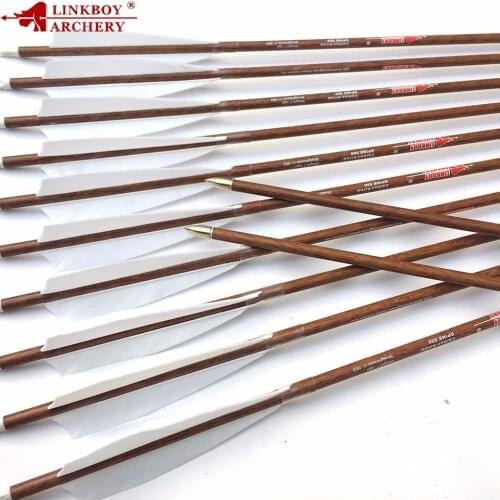 6/12PCS Carbon Wood Skin Arrows Shaft ID6.2 32'' Spine 300 400 340 450 500 600 Compound Recurve Bow Hunting Archery