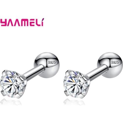 Tiny Round Crystal Studs Earrings Screw Ball 925 Sterling Silver Female Earrings Mini Small Earring Piercing Oorbellen
