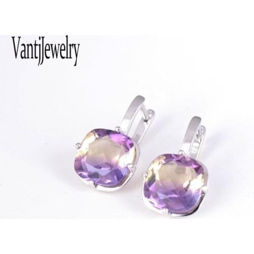 Elegant Natural Ametrine Earrings Sterling 925 Silver Crystal for Woman Lady Party Birthday Jewelry Gift Box Free Shipping