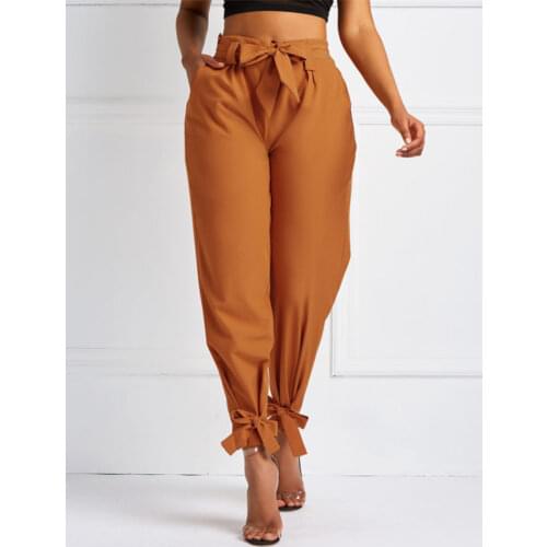 Women Summer Harem Pants with Waist Belt Bowtie Solid Trousers Ladies Casual Fashion Middle Waist Girls Street Fashion Clothing