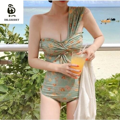 GSODET Swimsuit 2021 Sexy Lovely One-piece Push Up Bikini Set Retro Floral Women Summer Bathing Suit Swimwear Beachwear