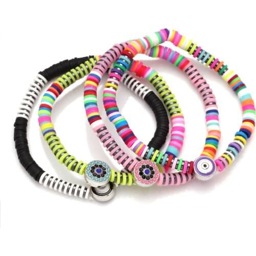 Boho Heishi Evil Eye Stretch Bracelet Women Men Multicolored Polymer Clay Bohemian Tassels Summer Beach Surf Jewelry Present