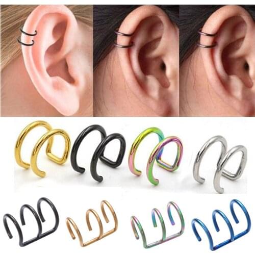 2PCS Faux Piercing Ear Clip Earring Non Piercing Cartilage Cuff Tragus Piercing Stainless Steel Punk Men Women Body Jewelry Gift