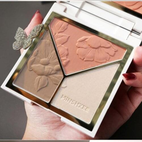 3 In 1 Highlighter Powder Palette Contour Palette Face Shading Grooming Powder High Gloss Shimmer Bronzer Face Makeup TSLM1