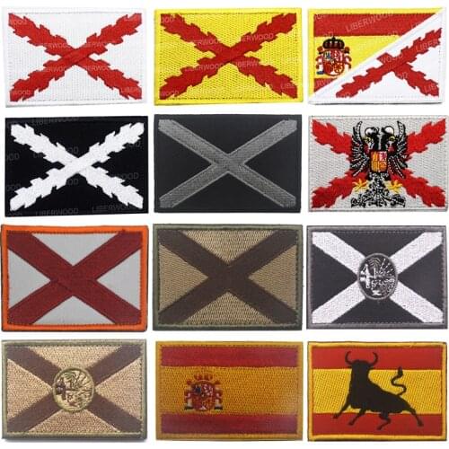 3D Spain Flag Embroidered Patch Cloth Fabric Hook Loop Emblem DIY Patches for Clothing Tactical Badge Appliques Insigne Police