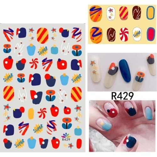 3D Stickers for Nails Color Fruit Flowers Star Stripe Slider Design Nails Art Manicure Stickers Summer Fashion Nails Accessories