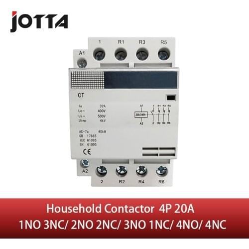 4P 20A 220V/230V 50/60HZ din rail household ac contactor 1NC 3NO/2NC 2NO/3NC 1NO/4NO/4NC