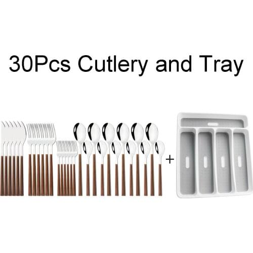 6 People Stainless Steel Cutlery Set Wooden Handle Tableware Flatware Set Knife Dessert Fork Spoon Dinnerware Kitchen Silverware