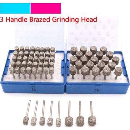 1pcs Grit 46 Brazed Diamond Grinding Head Cylindrical 3mm Shank For Jade Peeling Flat Jaw Stone Engraving Carving Tools A Needle