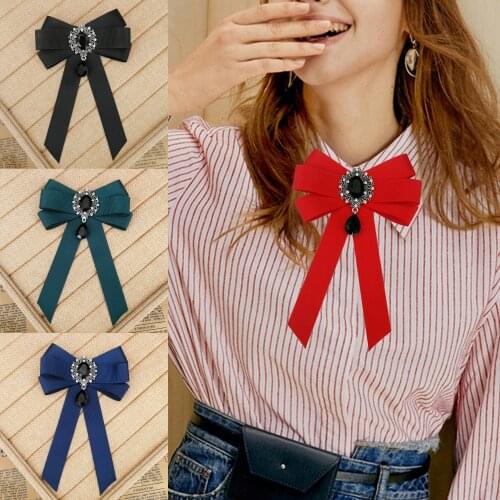 Fashion Black Red Ribbon Bow Brooch Rhinestone Crystal Fabric Cloth Art Luxury Wedding Dress Pins And Brooches Gift For Women