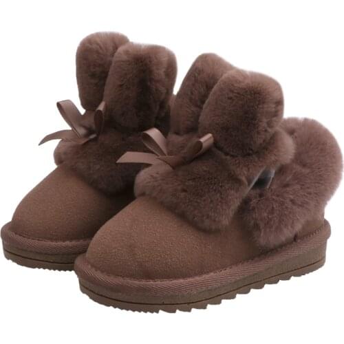 Kids Shoes Girls Winter Boots Thicken Princess Shoes Lovely Rabbit Ear Baby Snow Boots Size 21-30 SSS002