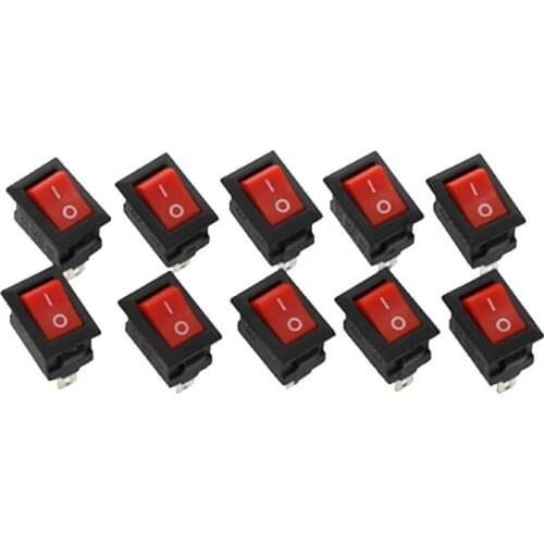 For Push Button Switch 10x15mm SPST 2Pin 10A 125V 250V KCD11-101 Snap-in On/Off Rocker Ship Type Switch 10MM*15MM Red