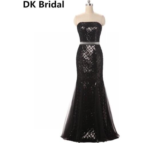 Elegant Long Black Sequin Evening Dress vestido de festa Mermaid Floor-Length Prom Gowns Formal Party Dress Reflective Dress