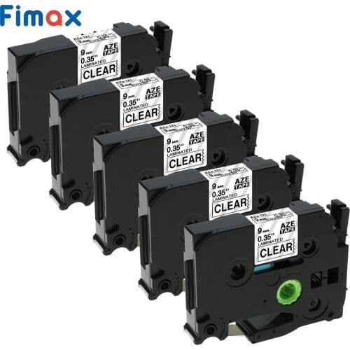 Fimax 5 Packs TZe121 Compatible for Brother TZe Label Tape TZe-121 TZ-121 9mm Black on Clear tze tape for Brother P-touch Label