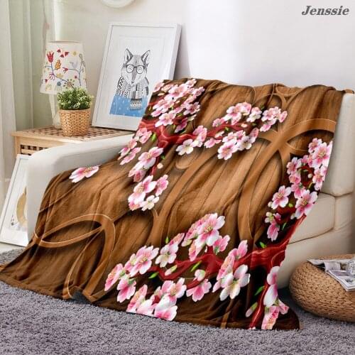 3D Wooden Door Flower Wall Printed Flannel Blanket Beautiful Scenery Sherpa Bedspread Travel Camping Plush Throw Quilt Cover