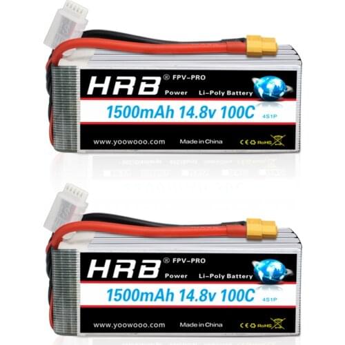 HRB 1/2PCS 4S Lipo Battery 14.8V 1500mah 100C with XT60 Connector For RC FPV Drones Quadcopter Aircraft RC Tanks Boat Car Truck