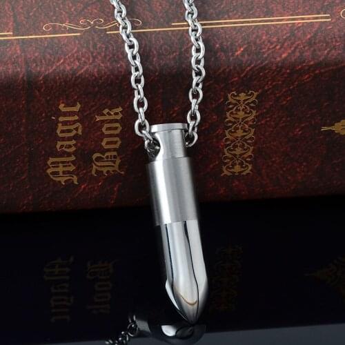 IJD2438 Brush and Polished Memorial Bullet Necklace Jewelry Stainless Steel Cremation Ashes Keepsake Urn Pendant Necklace Charm