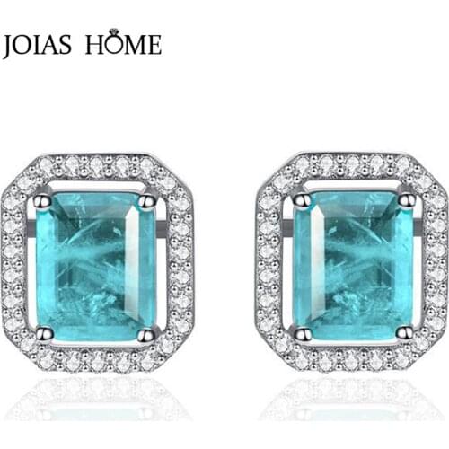 JoiasHome Trendy 925 Silver Women Earrings Creative Style with Paraiba Gemstone Jewelry for Woman Wedding Travel Gift Fine