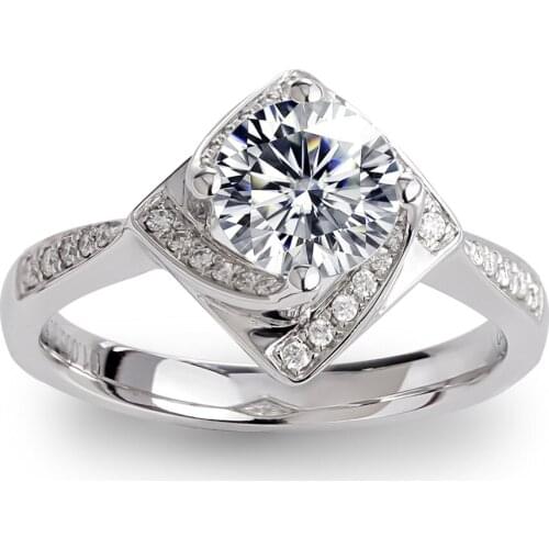 18K White Gold Moissanite Stone Ring Jewelry Rhombus Shape MS-008