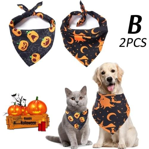 2PCS Halloween Dog Bandana Pet Scarf Cat Bib Triangular Bandage for Small Medium Large Pet Halloween Costume