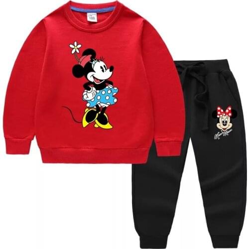 Disney Minnie Baby Girl Clothing Set Childrens Clothes Cartoon Print Hooded Sweatshirt With Pants Kids Boy Sports Outfits