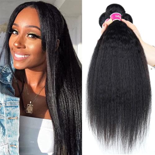 Kinky Straight Hair Bundle Brazilian Virgin Hair Weave Bundles Coarse Yaki 100% Human Hair 1&3&4 Bundles Hair Extensions