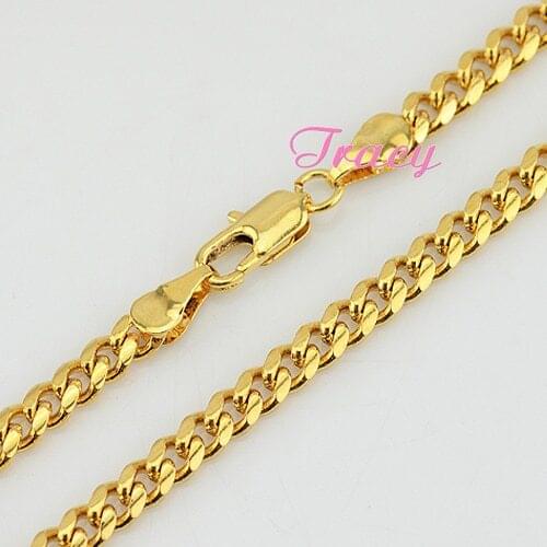 Wholesale factory price Brass Length: 50CM Fashion 4mm MENS BOYS Womens 24k Yellow Gold Filled Curb Necklace Link Chain